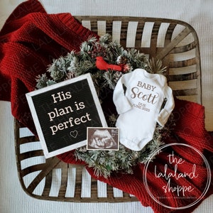 Christmas Pregnancy Announcement Digital Religious Baby Announcement Editable Template Gender Neutral Rainbow baby His plan is perfect