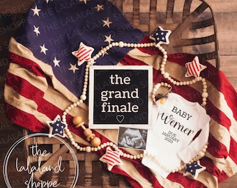 Patriotic Pregnancy Announcement, 4th of July, Labor Day, the grand finale, Gender Neutral American Baby Announcement, last baby, Sonogram