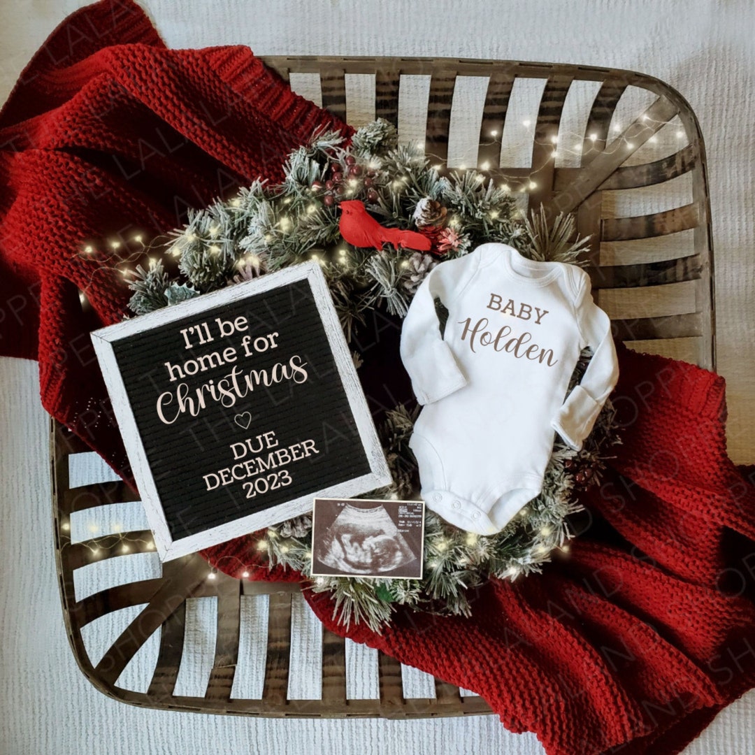 Christmas Pregnancy Announcement, I'll Be Home for Christmas, Editable Christmas Pregnancy Announcement, I'll Be Home for Christmas, Editable