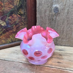 Fenton Cranberry Opalescent Coin Dot Vase - Etsy