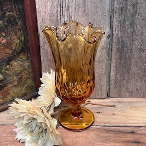 Fenton Colonial Amber Thumbprint Handkerchief Footed Swung Vase; 8-1/2&quot; Tall