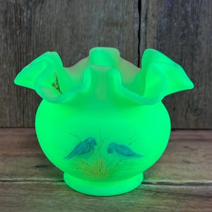 Fenton Custard Uranium Glass Vase Hand Painted - Etsy