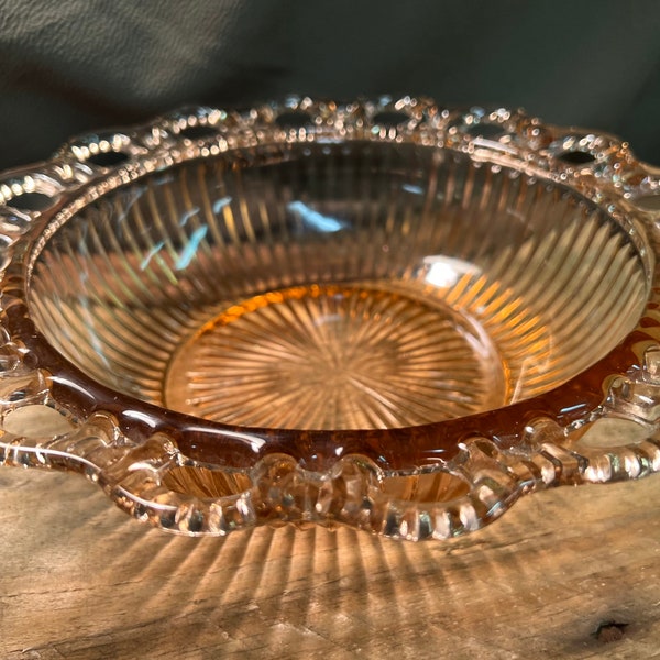 Vintage Pink Depression Glass Reticulated Edge Serving Bowl