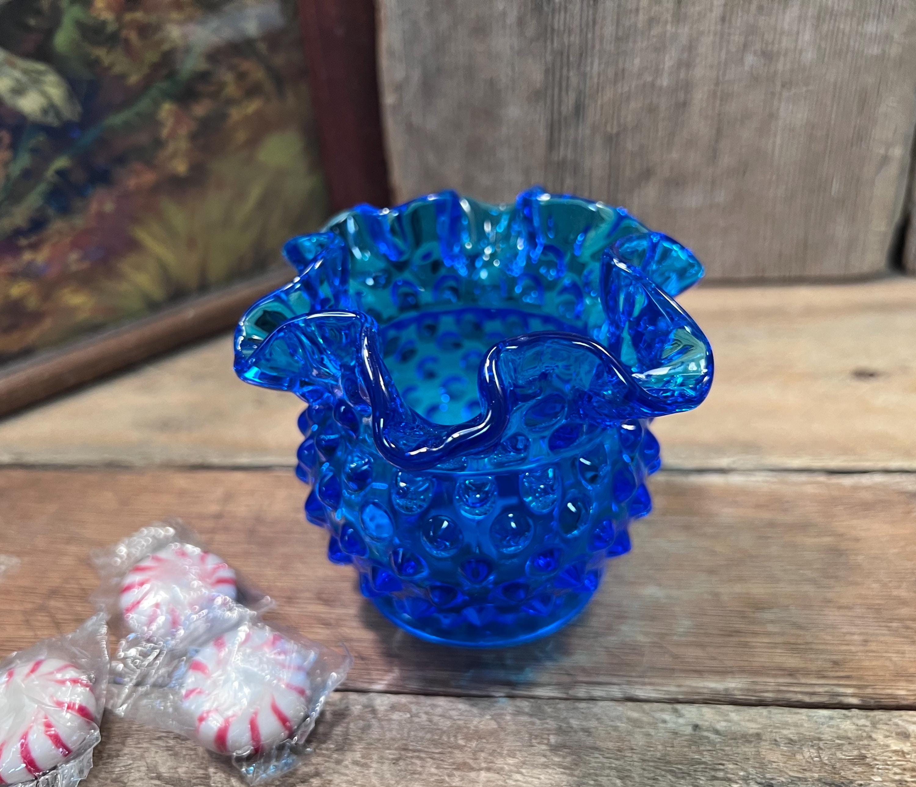 '50~'60 フェントン Fenton Blue Hobnail 美品 VINTAGE FENTON GLASS BLUE HOBNAIL OPALESCENT RUFFLED EDGED