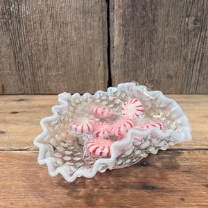 Fenton French Opalescent Hobnail Ruffled Crimped Bon Bon Dish, Nut Dish, Trinket Dish