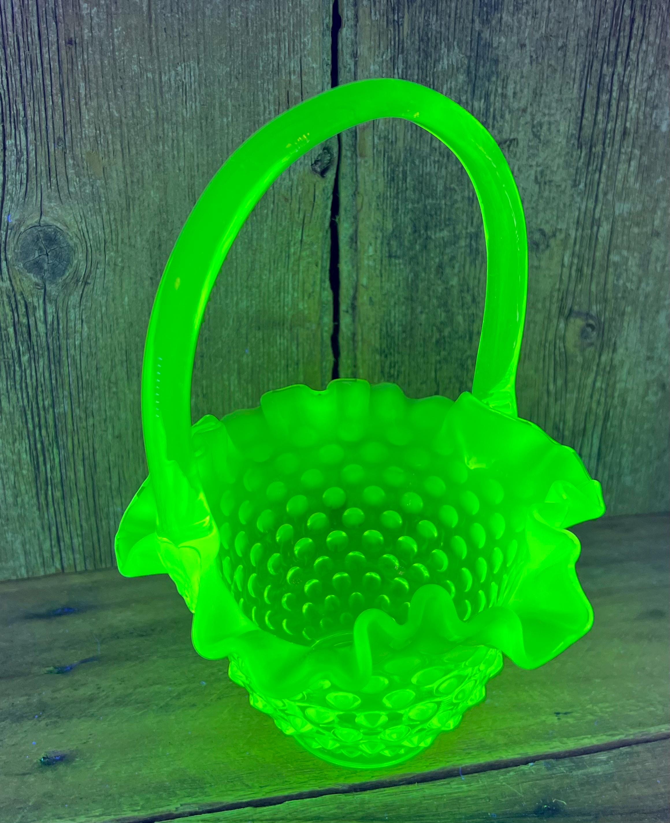 Fenton Topaz Opalescent Double Crimped Ruffled Hobnail Vaseline
