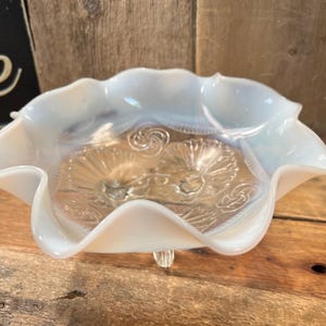 ヴィンテージ ノースウッド ビーズドレープ　ボウル　フリルエッジ　オパルセント Northwood Ruffles & Rings White Opalescent Glass 9