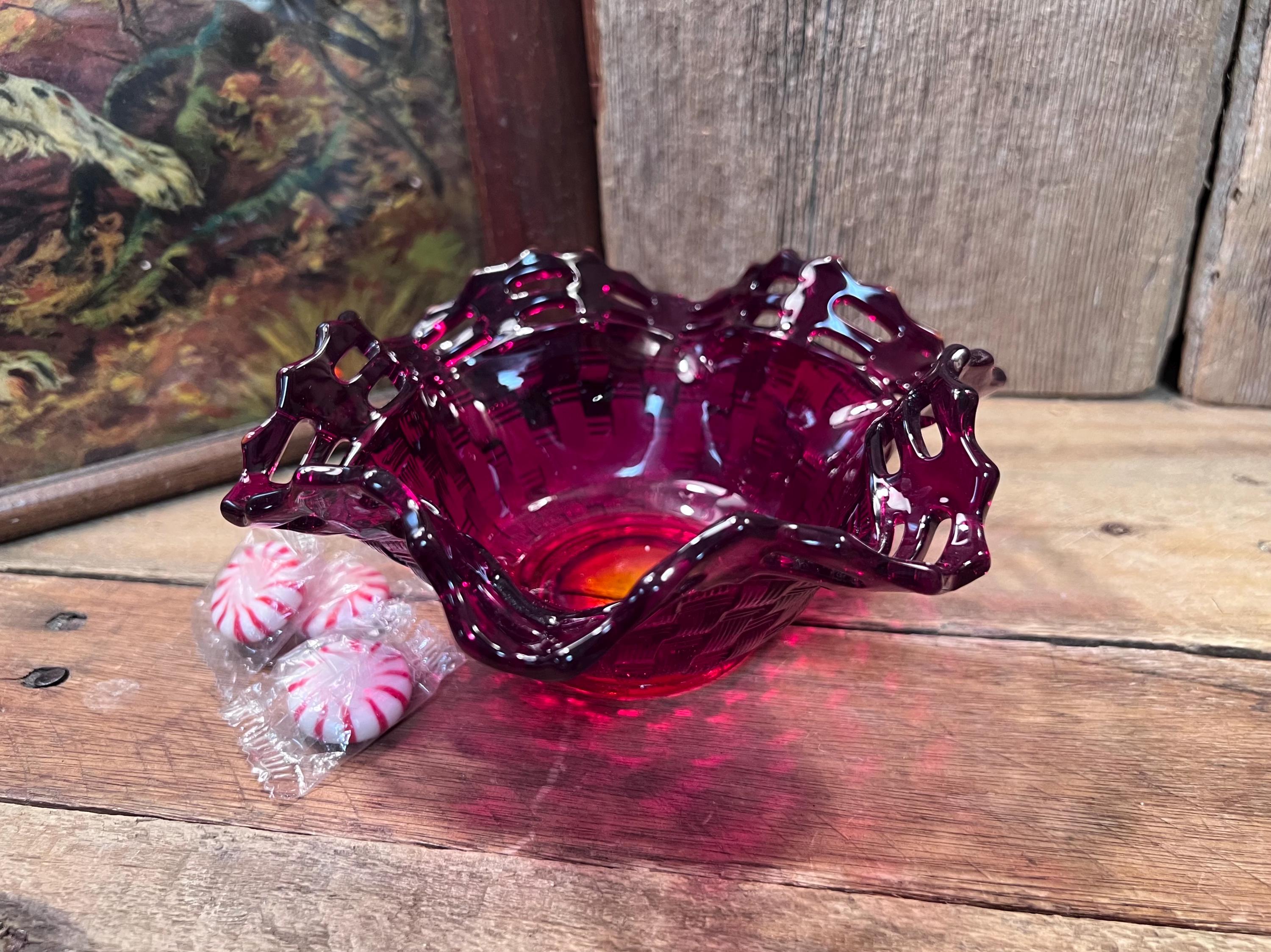 1940年代 Fentonフェントン フタ付きキャンディディッシュ フェントン ブルーベルの蓋つきキャンディディッシュ(Fenton