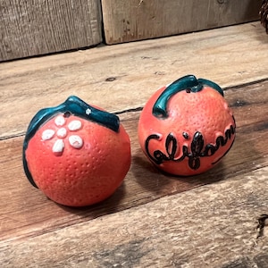 1950&#39;s Japanese California Orange Salt and Pepper Shakers; Sold as a Pair