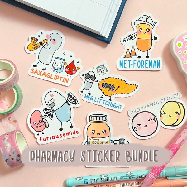 pharmacy stickers bundle, medical magnets for fridge, pill pins for bag, pharmacist sticker for laptop, medical magnet for board, pharm tech