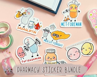 pharmacy stickers bundle, medical magnets for fridge, pill pins for bag, pharmacist sticker for laptop, medical magnet for board, pharm tech