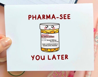 farewell card for pharmacist, leaving card for work colleague, good bye gift for doctor, bye card for medical student,  pharm tech gift