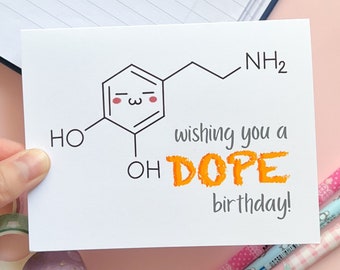 chemistry card for birthday, birthday card cute and funny, funny greeting cards, biochemistry gift, nerdy birthday gift, funny science gift