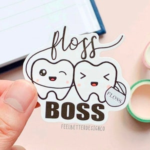 autocollants d'hygiène dentaire pour ordinateur portable, autocollants de dents, autocollants kawaii pour la journalisation, cadeau d'hygiéniste dentaire, autocollants de fil dentaire, autocollants mignons