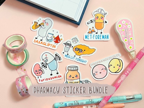 pharmacy stickers bundle, medical magnets for fridge, pill pins for bag, pharmacist sticker for laptop, medical magnet for board, pharm tech