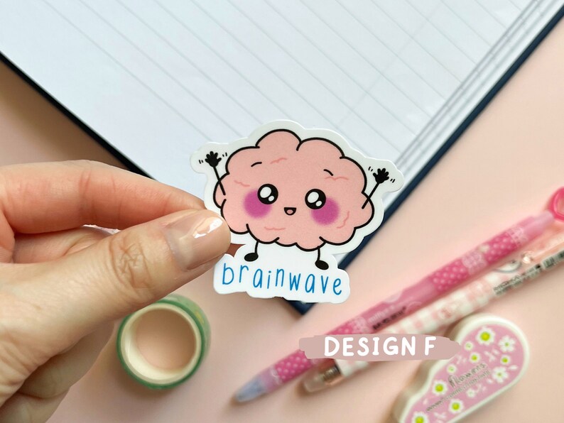May include: A pink brain with a smiling face and big eyes, with the text "brainwave" below it. The sticker is on a white background.