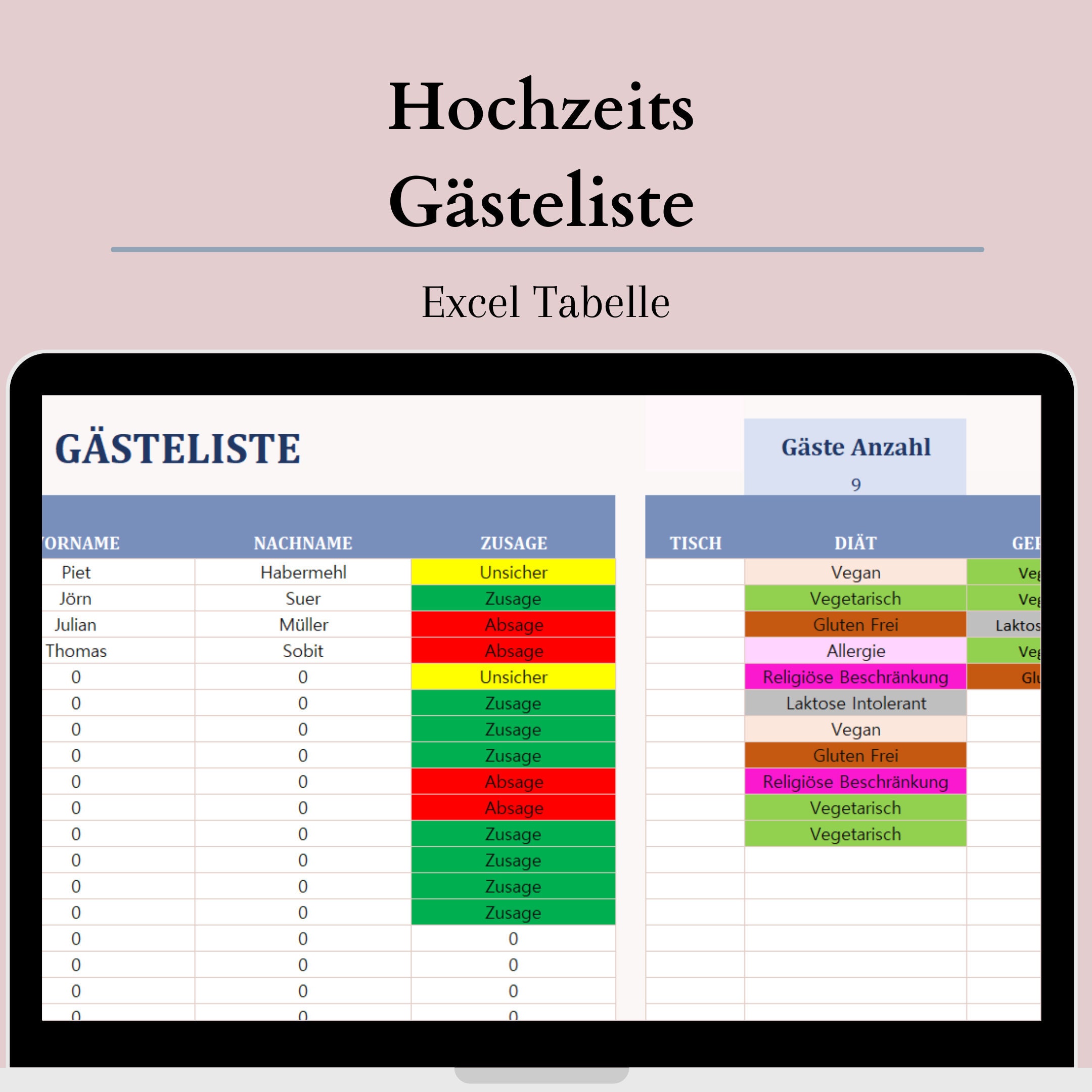 Wedding Guest List Excel Table List for Wedding Guests Wedding Etsy