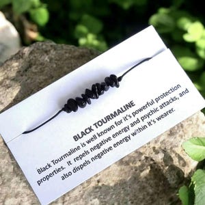 Black Tourmaline Chip Bracelet | Adjustable Cord, Negative Energy Protection image 1