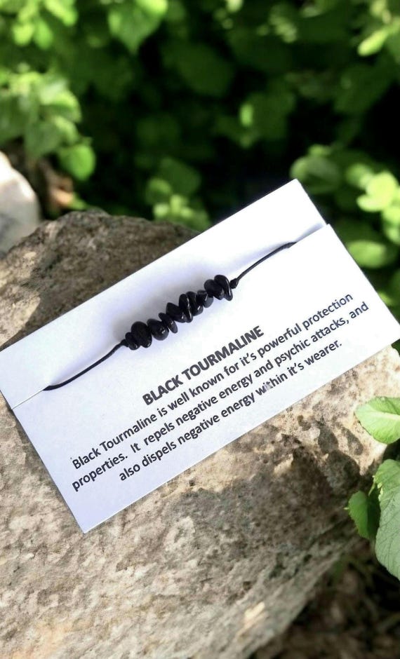 Black Tourmaline Chip Bracelet | Adjustable Cord, Negative Energy Protection