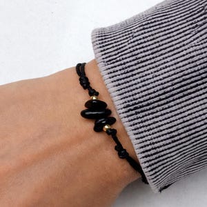 Black Tourmaline Bracelet Adjustable Cord Good Luck Protection Gift Unisex Mens Womens Silver Rose Gold