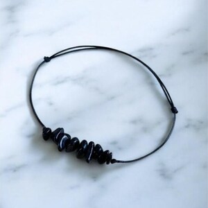 Black Tourmaline Chip Bracelet | Adjustable Cord, Negative Energy Protection image 2