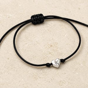 Personalised Initial Heart Bracelet, Adjustable Cord Bracelet, Custom Letter Gift, Silver or Gold, Couples Gift, Friendship Bracelet