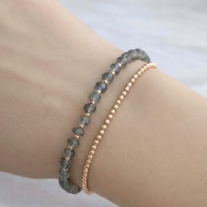 Labradorite & Rose Gold Bracelet, Tiny Beads Hematite Double Layer Adjustable Cord Gift