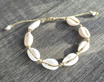 Boho Cowrie Shell Anklet Bracelet Beads Gold Silver String Rope Knot Seashell Surfer Beach