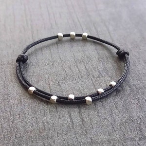 Black Gold Cube Beaded Bracelet or Anklet, Double Layer, Surfer Style Faux Leather Waterproof Adjustable Cord Simple Minimalistic