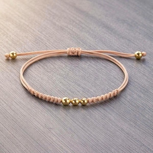 Braided Cord Bracelet 3 Gold Beads Rope String Simple Slider Adjustable Golden Ball Good Luck Gift Minimal Lucky
