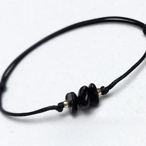 Black Tourmaline Chip Anklet Adjustable Cord, Unisex Protection Jewelry