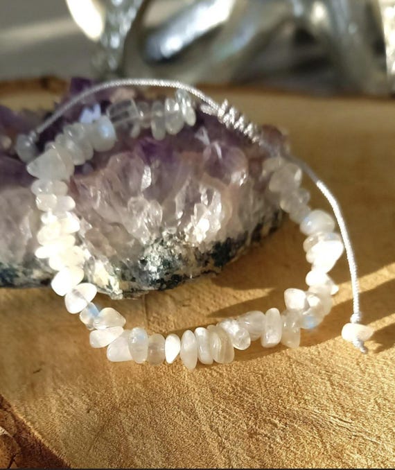 Genuine Rainbow Moonstone Gem Chip Bracelet Sterling Silver Genuine Rainbow Moonstone Gem Chip Bracelet Sterling Silver