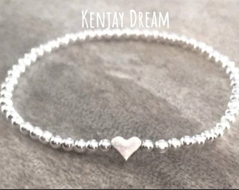 Silver Heart Bead Stretch Bracelet Tiny Ball Beaded Any Size Child, Ladies, Small or Large, Bridesmaids Hen Party, Birthday Gift Flower Girl