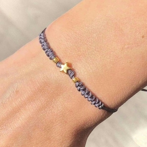 Star Bead Braided Bracelet Gold or Silver 3 Rope String Simple Slider Adjustable Good Luck Gift Minimal Lucky
