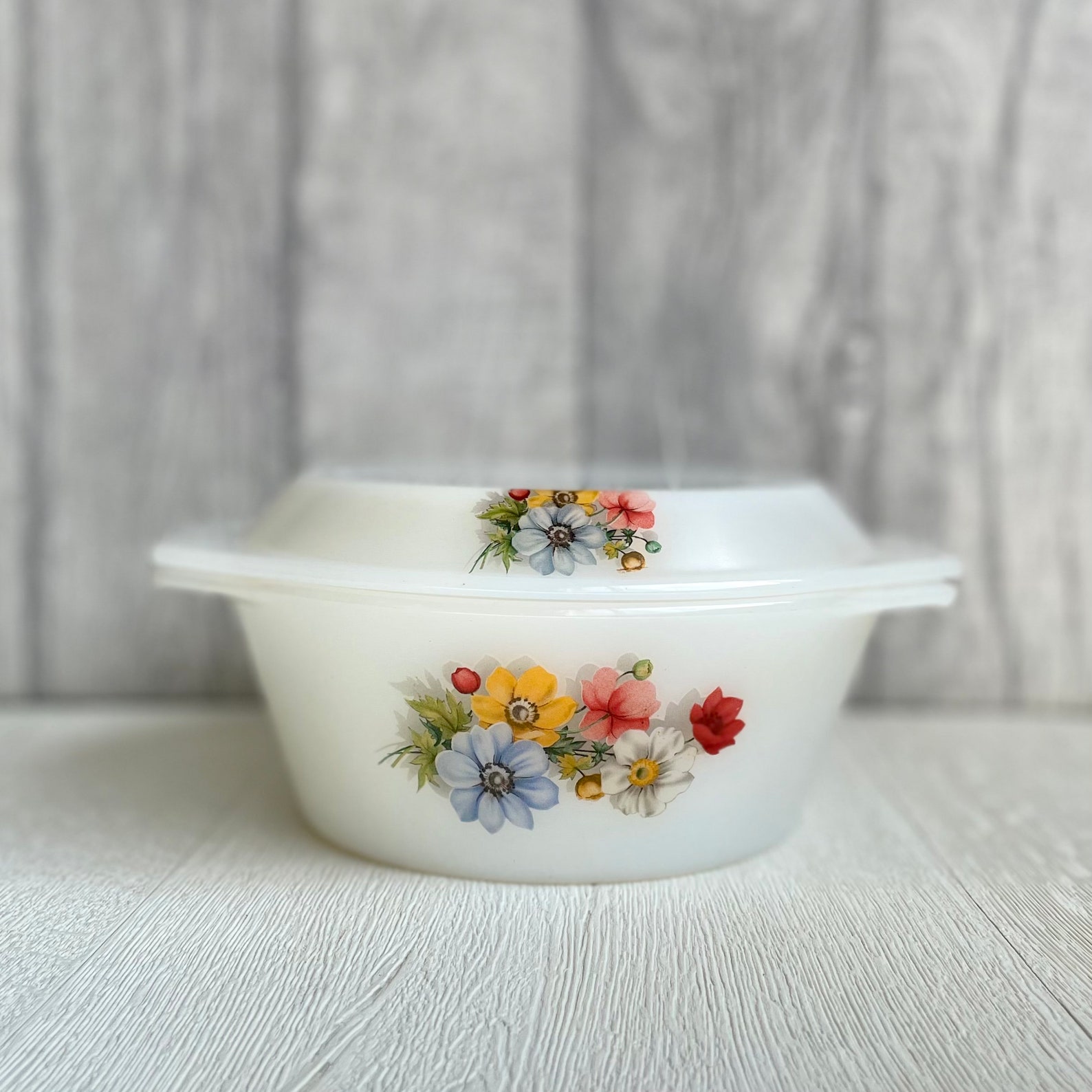 Vintage Arcopal France floral design mid century Pyrex glass Etsy
