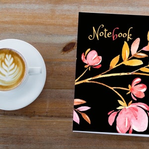 Printable Journal Cover - Schwarz und Floral - Letter, Half Letter, A4, A5 - Sofortiger digitaler Download