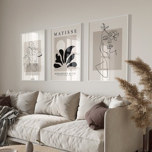 Frau Linie Wand Kunst Druck, weibliche Figur Linie Kunst Set, abstrakte weibliche Linie Zeichnung, Set von 3 Matisse druckbare Poster, Boho minimalistisches Gesicht