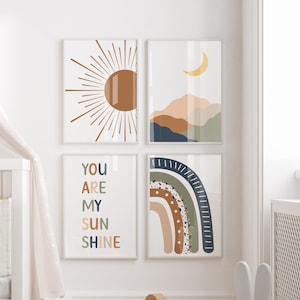 Boho Nursery Print Set: Sun, Rainbow, Moon, Abstract Art (Digital Download)