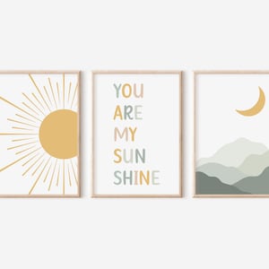 Boho Nursery Print Set: Sun, Rainbow, Moon, Mountain Art (Digital Download)