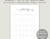 2026 Printable Calendar Portrait, A4 & Letter Size Monthly Planner, Minimalist Vertical Calendar, Monday, Sunday Start, PDF Digital Download