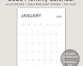 2026 Printable Calendar Portrait, A4 & Letter Size Monthly Planner, Minimalist Vertical Calendar, Monday, Sunday Start, PDF Digital Download