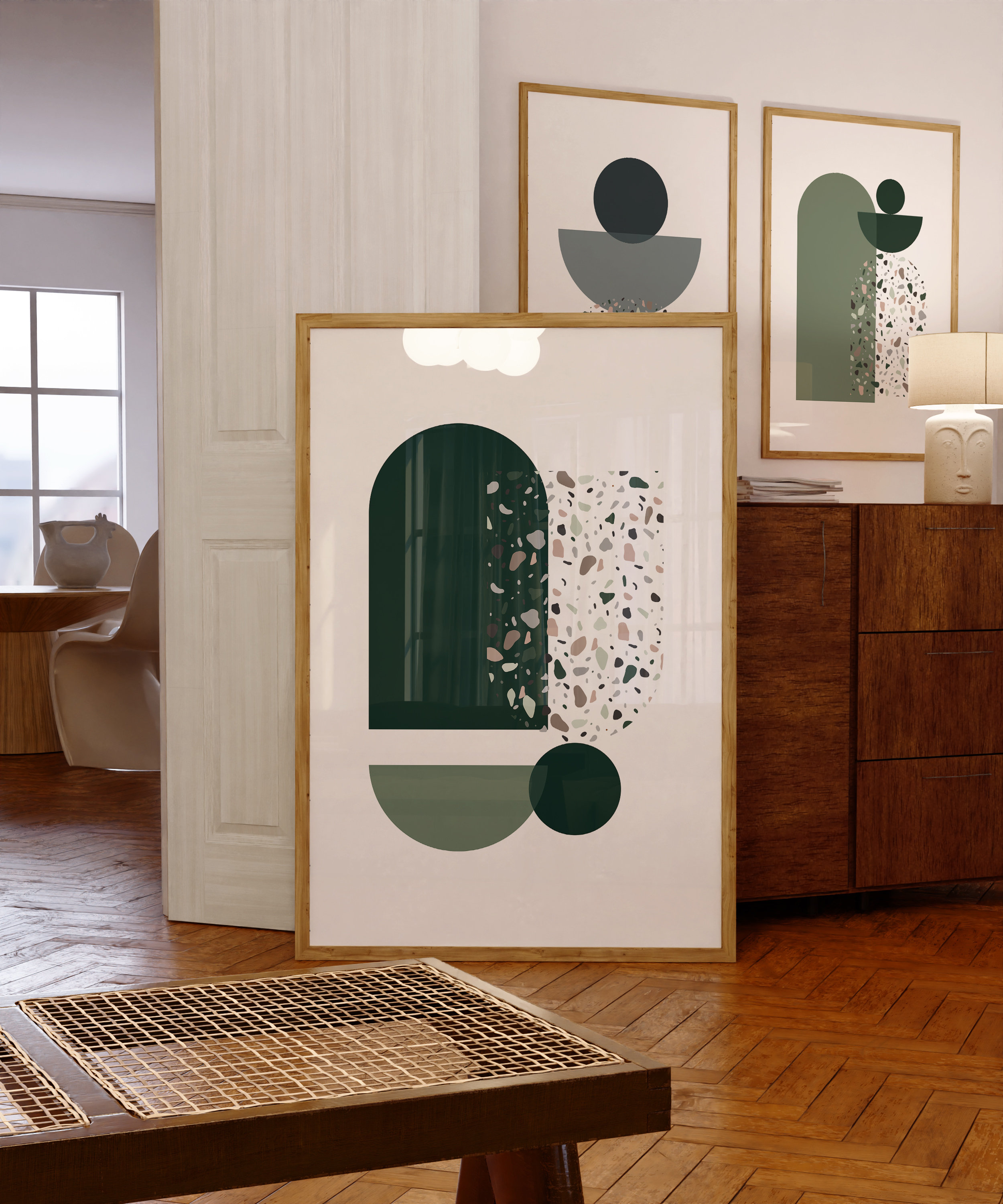 Mid Century Modern Wall Print Set of 2, Green Prints, Abstract Wall Art ...