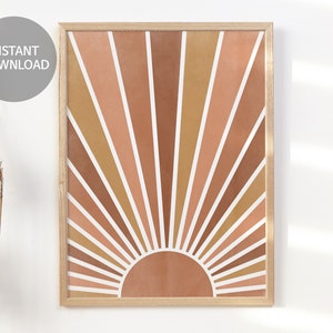 Boho Sun Wall Art, Sunrise art Print, Neutral Poster, Home Decor Boho, Sun Rays Abstract Print, Living Room Wall Decor, Wall Art Minimalist