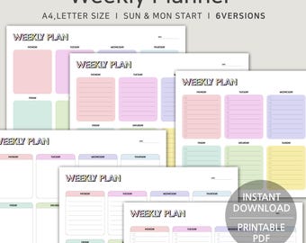 Plantilla de planificador semanal editable, plan semanal, lista de tareas semanales, PDF imprimible, cronograma semanal, organizador semanal, resumen de la semana