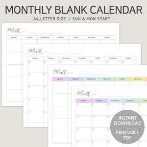 Blank Monthly Calendar, Editable Monthly Calendar, Printable & Fillable Planner, School Teacher Calendar, Minimalist PDF Calendar, A4/Letter