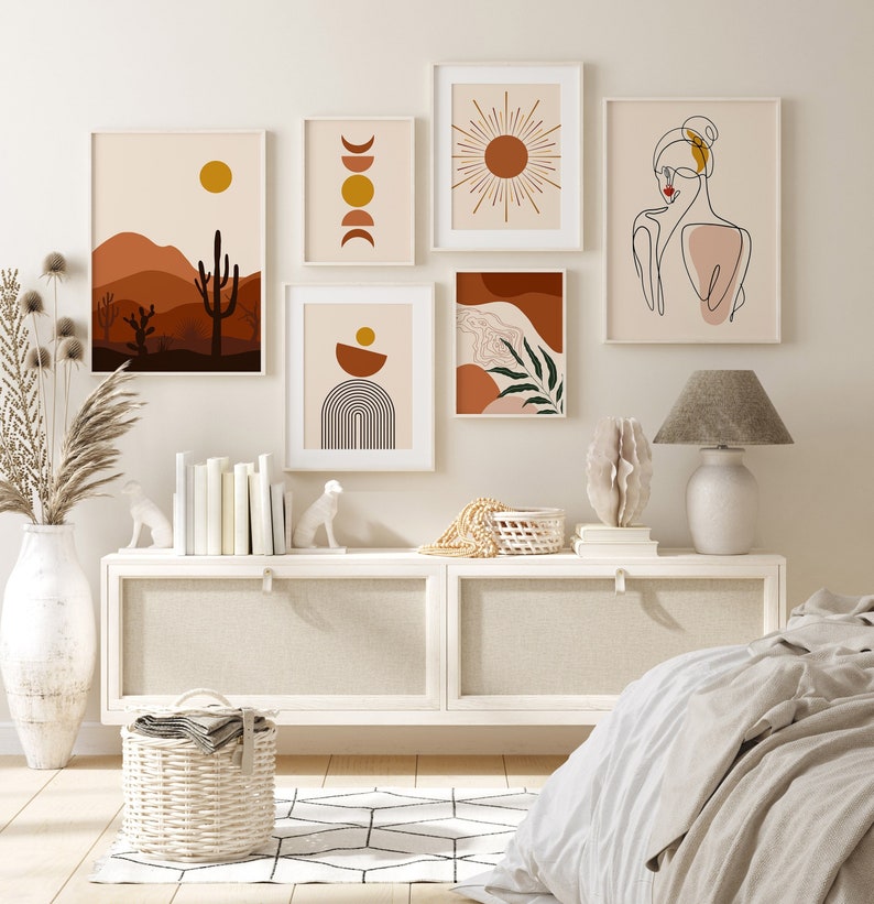 Boho Gallery Wall Set Mid Century Modern Gallery Wall Art Etsy