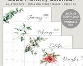 2026 Printable Calendar, Vertical Monthly Planner, A4 Letter PDF, Minimalist Watercolor Eucalyptus, Monday & Sunday Start, Digital Download
