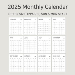 2025 Printable Calendar, A4, Letter Size, Monthly Planner, Vertical