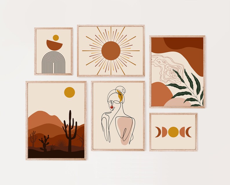 Boho Gallery Wall Set Mid Century Modern Gallery Wall Art Etsy