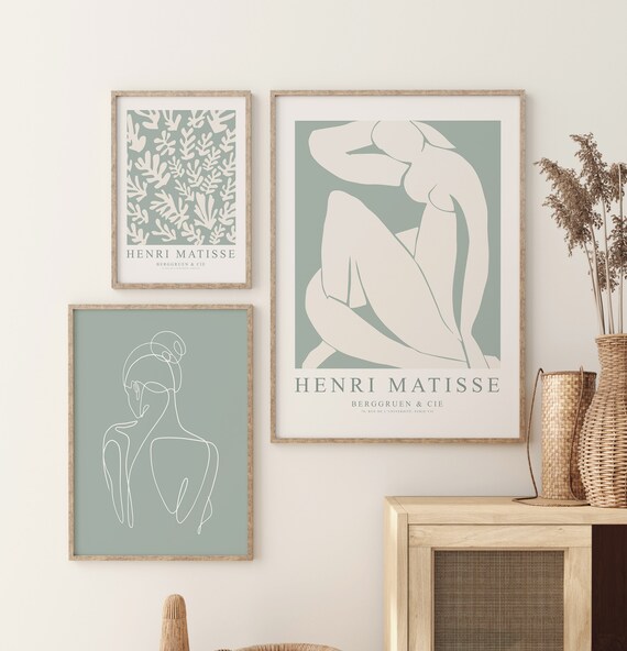 Minimalist Sage Green Matisse Wall Art Prints - Abstract Women